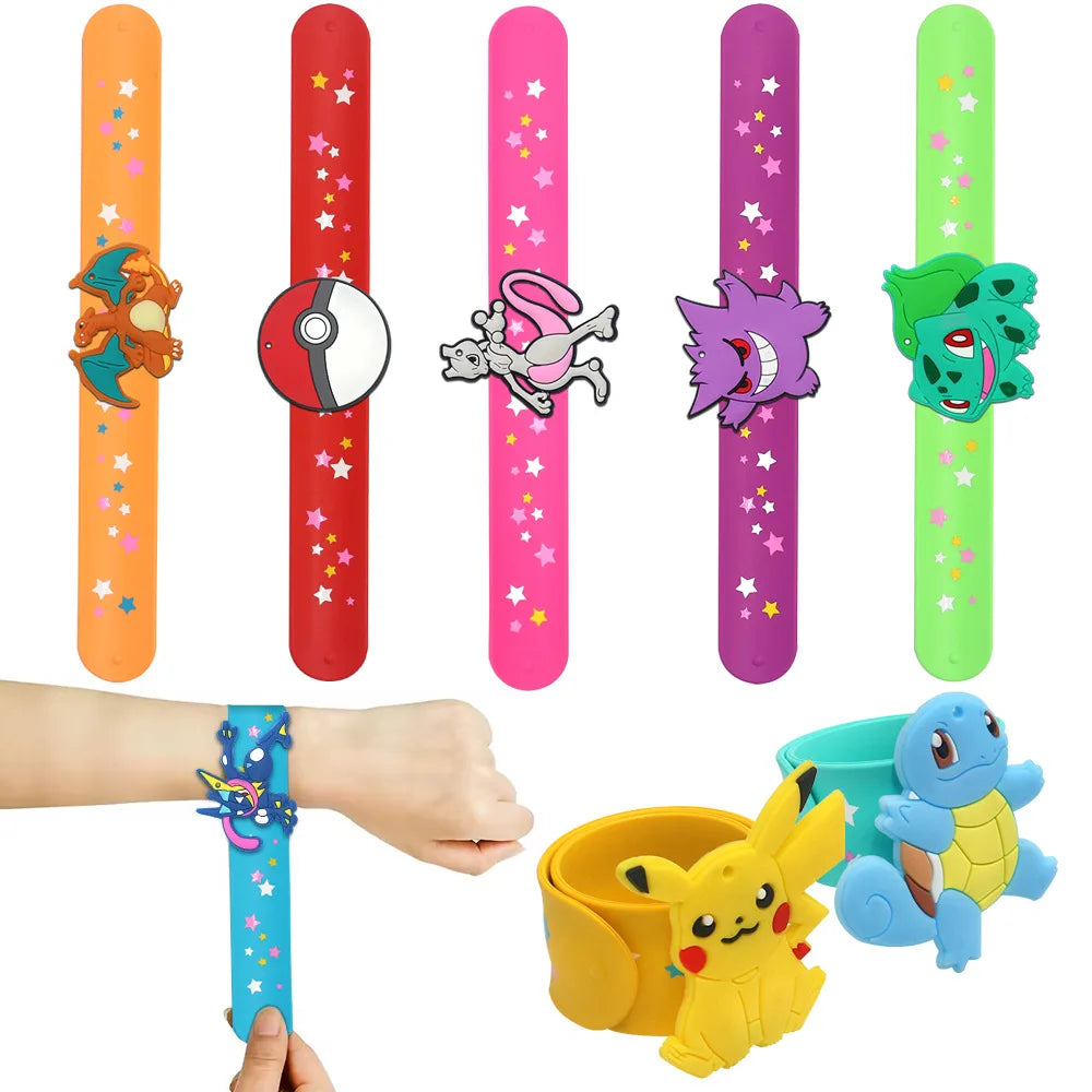 Pokemon Slap Bracelet Kids Pikachu Birthday Decoration PVC Anime Wristband Child Slap Band Puzzle Toy Boys Girls Birthday Party