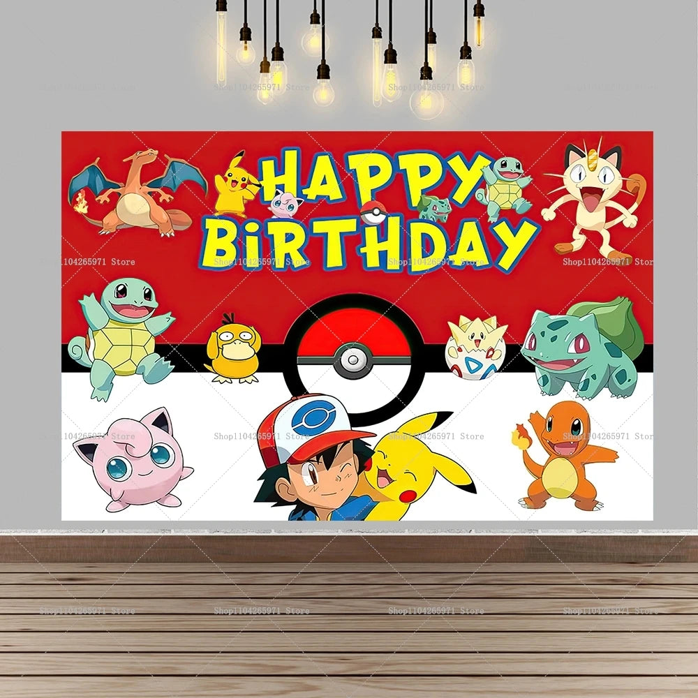 Pokemon Pikachu Backdrop Banner Cartoon Pocket Monster Theme Kids Birthday Party Decor Photography Photo Background Supplies