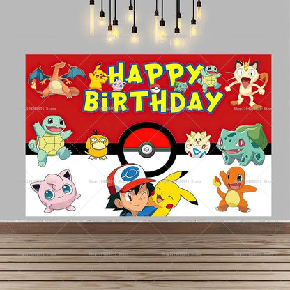 Pokemon Pikachu Backdrop Banner Cartoon Pocket Monster Theme Kids Birthday Party Decor Photography Photo Background Supplies