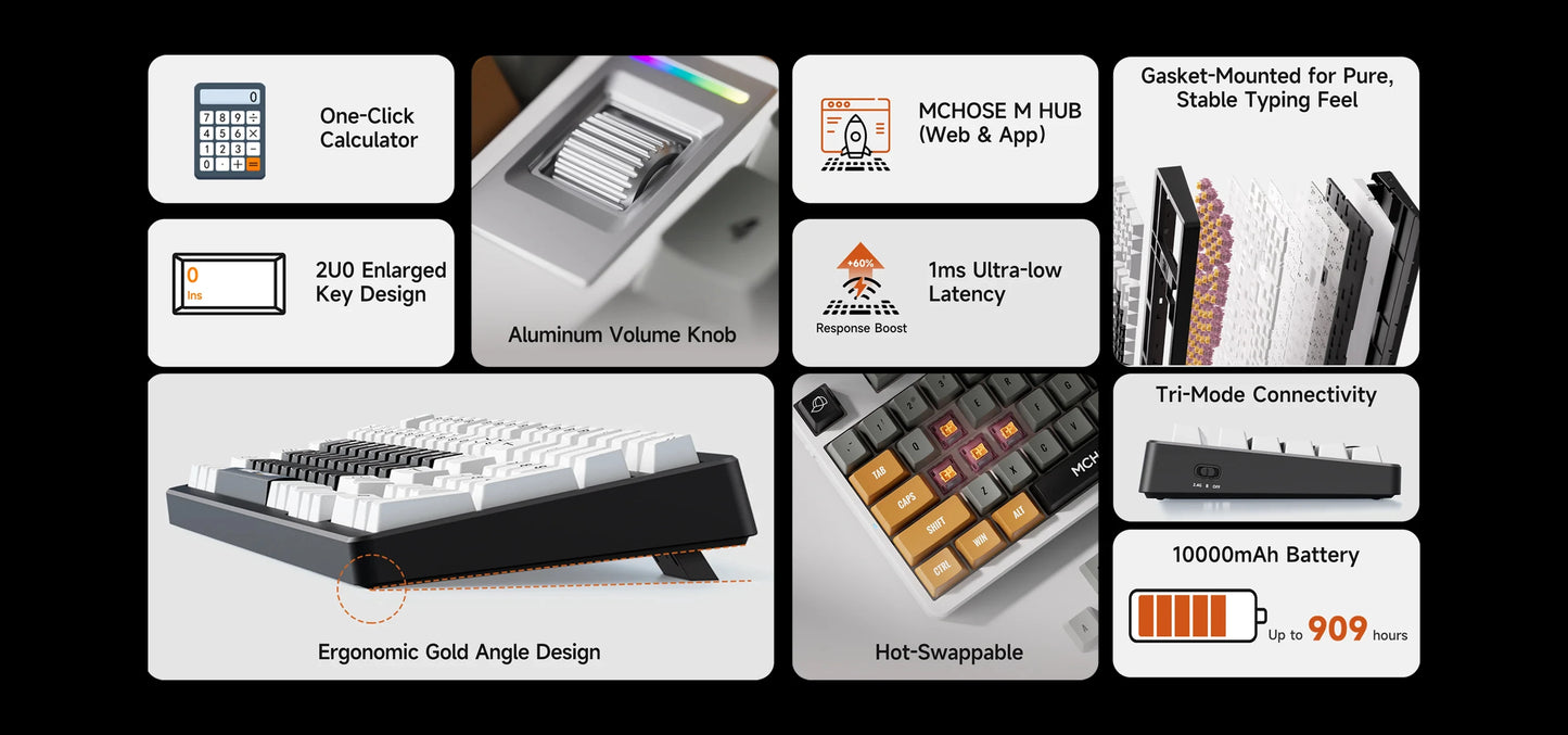 MCHOSE x Unbox Therapy - UT98 Mechanical Keyboard Wireless Quiet Offices KeyboardRGB Backlit Customized Gaming Silent Keyboard