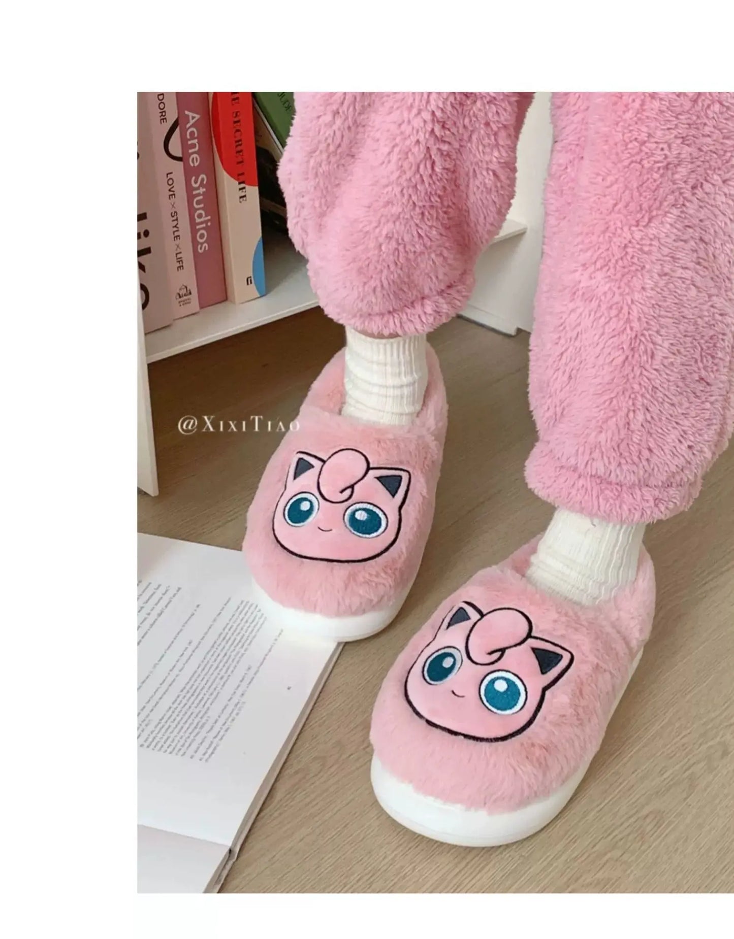 Pokemon Anime Couple Slippers Cute Pikachu Eevee Cartoon Cotton Home Shoes for Men And Women with Velvet Insulation Winter Gifts