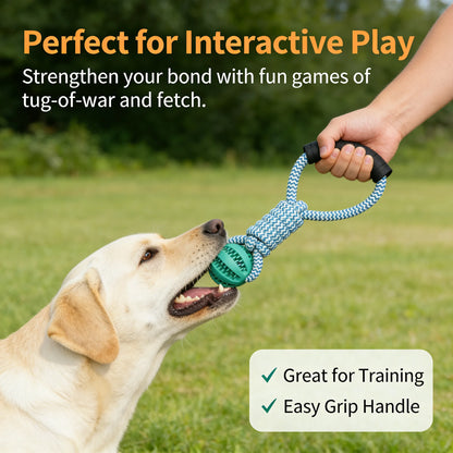 2-in-1 Dog Chew Toy with Treat Dispenser Durable Cotton Rope Natural Rubber Ball for Small Medium Dogs Teeth Cleaning