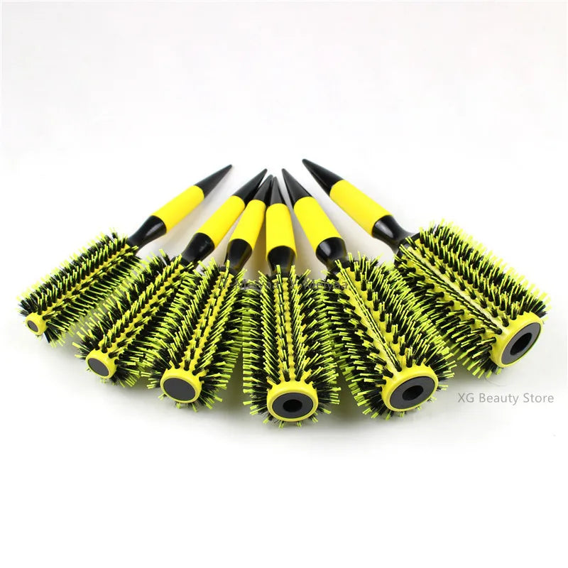 Professional 1/6pcs Boar Bristle Wooden Hair Comb Round Hair Brush Curling Combs Woman Hair Curlerl Hairdresser Styling Tool