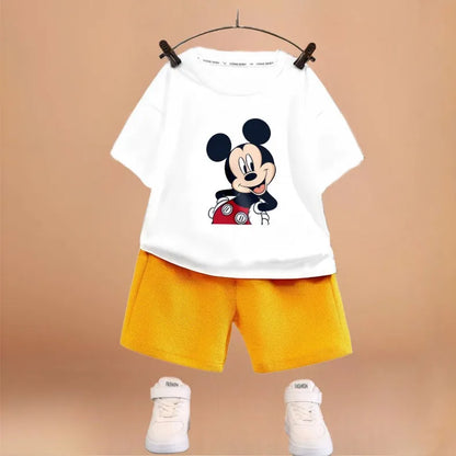 DISNEY Cartoon Printed Boys T Shirt Sets Summer Breathable Kids Short Sleeve Top and Shorts Two Piece Set Child Casual Outfits