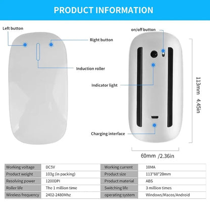 Lenovo Wireless Mouse Rechargeable Bluetooth 5.0 Silent Surface Touch Mice Ultra-thin Magic Mouse For Laptop Ipad Mac PC Macbook