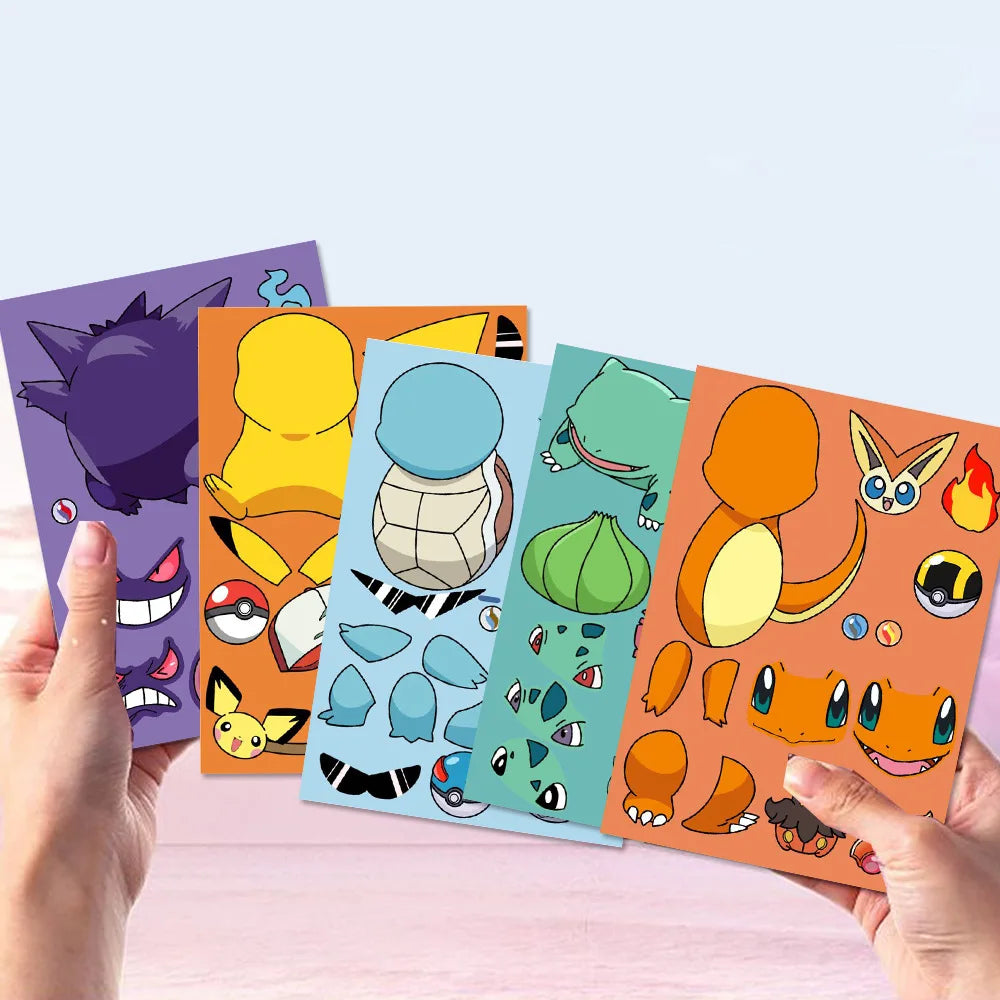 Pokemon DIY Puzzle Sticker Birthday Decoration Pikachu Make A Face Stickers Pokemon Sticker Kids Toys Boys Gifts Party Supplies