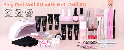 Saviland 7 Colors All In One Poly Gel Kit with UV Light Nail Drill Slip Solution for Nail Extension Home Salon DIY