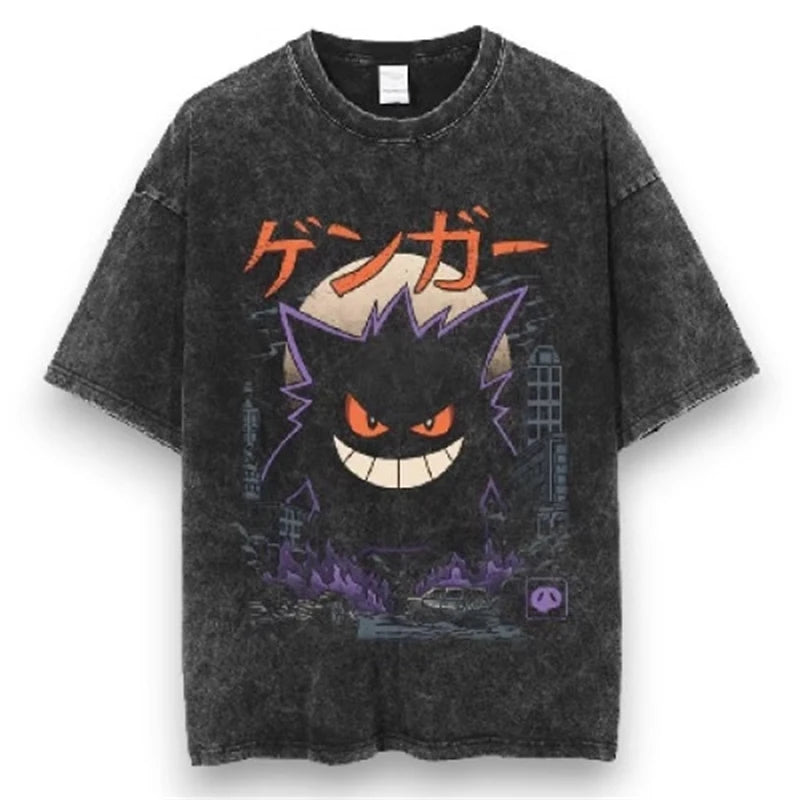 Pokemon Anime Retro Washed T-shirt Cotton Men's and Women's Summer New Item Plus Size T-shirt Y2K Loose Casual Short Sleeved Top