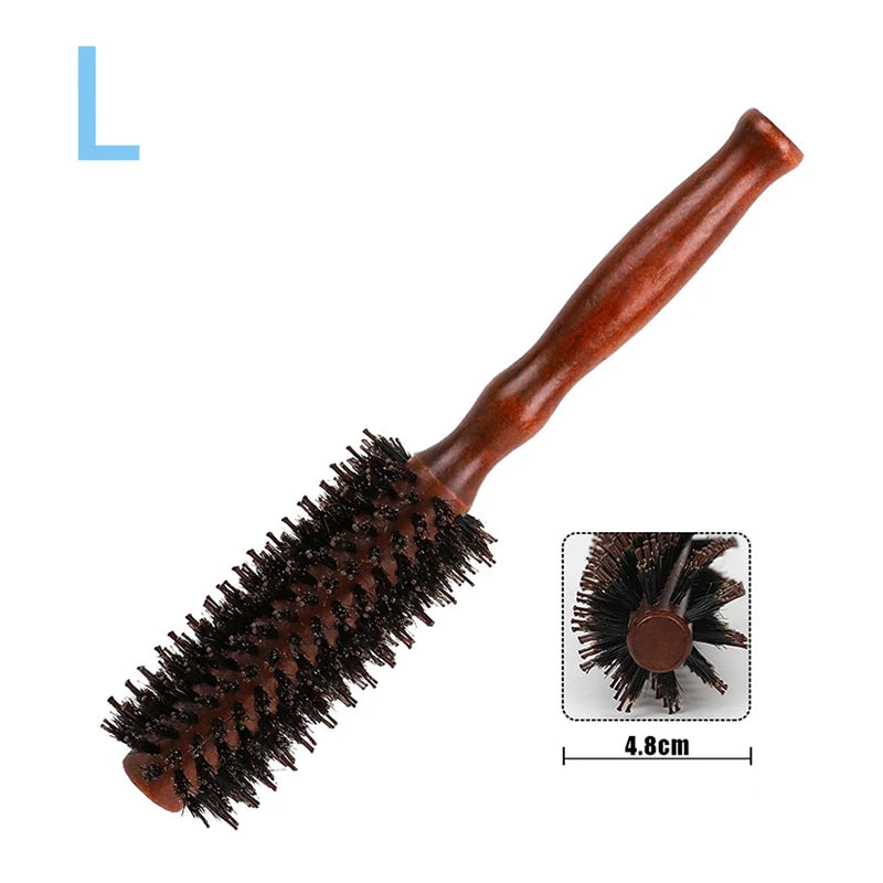 Wood Handle Round Rolling Brush Boar Bristle Nylon Hair Comb Anti Static Brush Straight Twill Hair Comb Hairdressing Tool