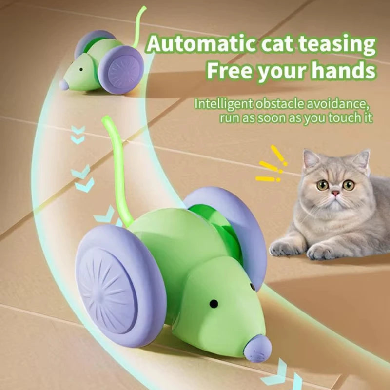Interactive Cat Toys Colorful LED Electric Mouse Automatic Teaser Kitten Toy Intelligent Obstacle Avoidance Pet Toy USB Charging