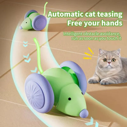 Interactive Cat Toys Colorful LED Electric Mouse Automatic Teaser Kitten Toy Intelligent Obstacle Avoidance Pet Toy USB Charging
