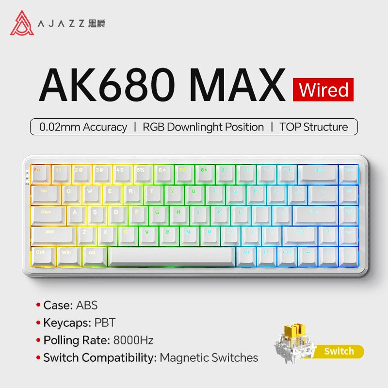 AJAZZ AK680 MAX/V2 Mechanical Keyboard HE Hall Effect Switch 60% 8k/1K RGB Wired/Wireless Gaming Rapid Trigger Magnetic Keyboard