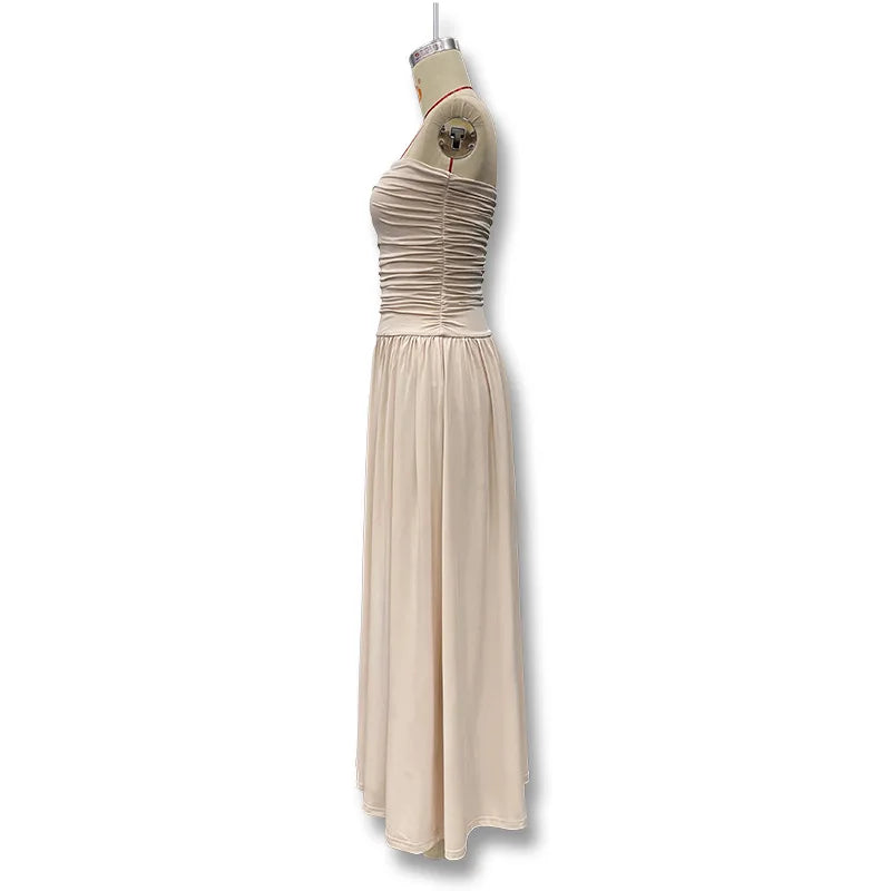 2026 Summer Fashion Solid Color Strapless Strapless Sleeveless Lady Long Dress New Elegant Sexy Slimming Pleated Women's Dresses