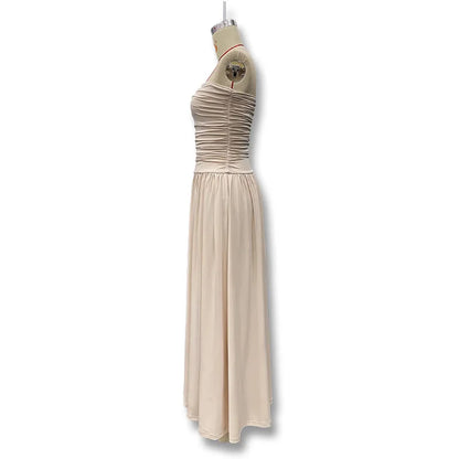 2026 Summer Fashion Solid Color Strapless Strapless Sleeveless Lady Long Dress New Elegant Sexy Slimming Pleated Women's Dresses