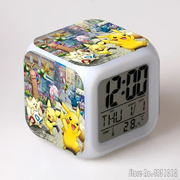 Anime Cartoon Pok é mon Cartoon Alarm Clock Creative Student 8x8x8cm LED Cube with Colorful Light Display Time Week Month