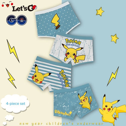 4-Piece Set Pikachu Boys' Underwear Pure Cotton Children'S Flat Corner Pants Summer Thin Spring Cartoon Cute Shorts