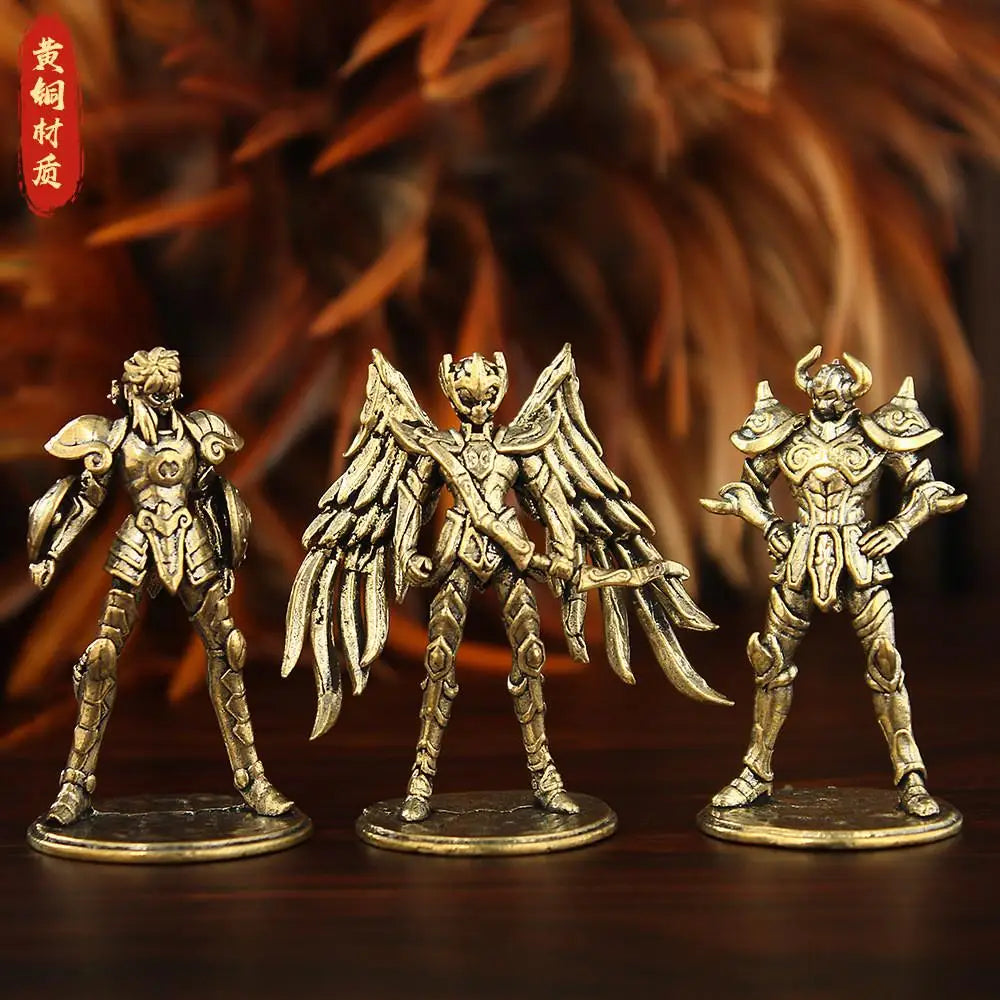 Golden Gold Saints Mini Figures Set Brass Style Anime Collectible Statues Luxury Desk Decor Gift for Anime Fans