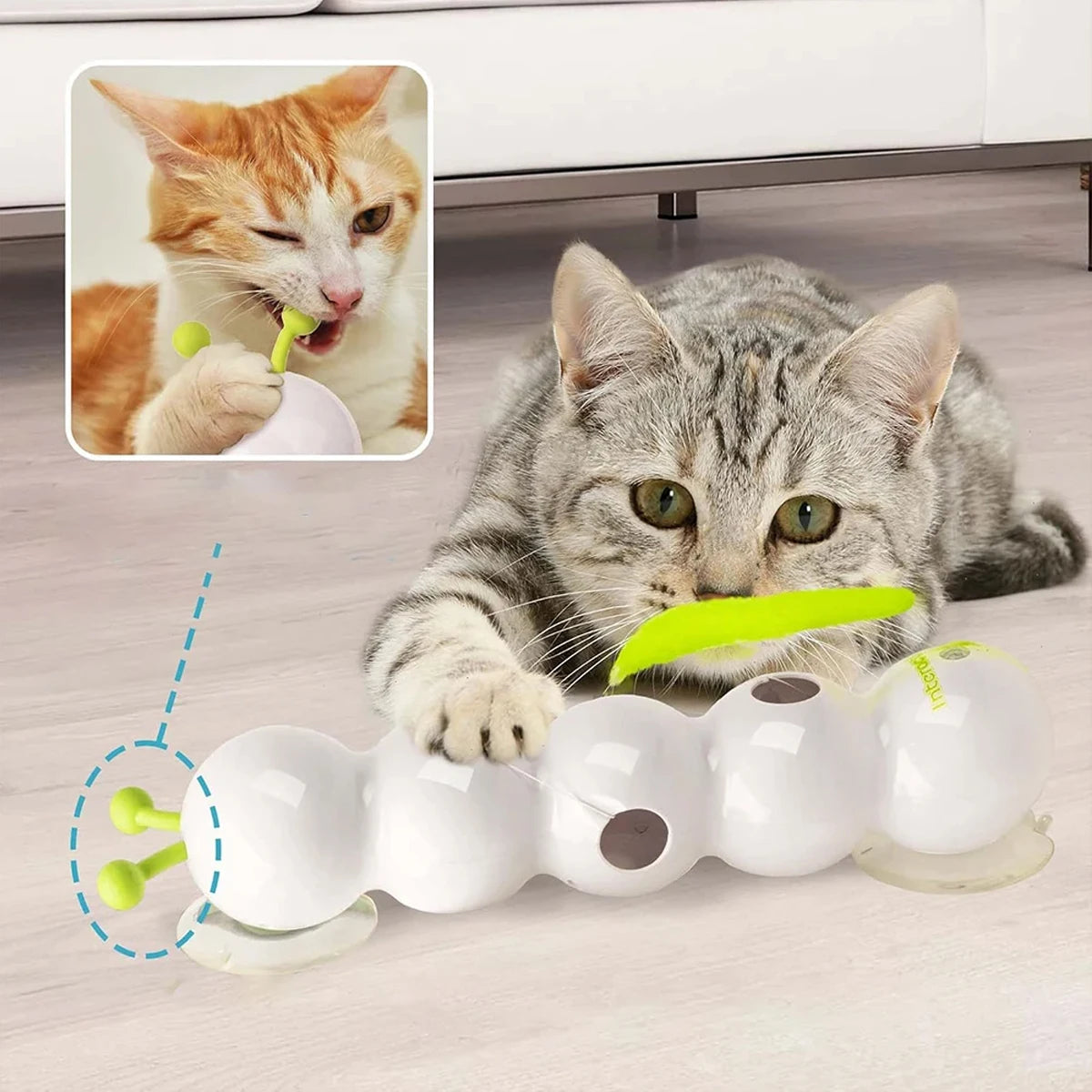 Sensor Automatic Cat Feather Toy USB Rechargeable Interactive Fluffy Tail Teaser with Suction Cup Automatic Cat Toy for Indoor