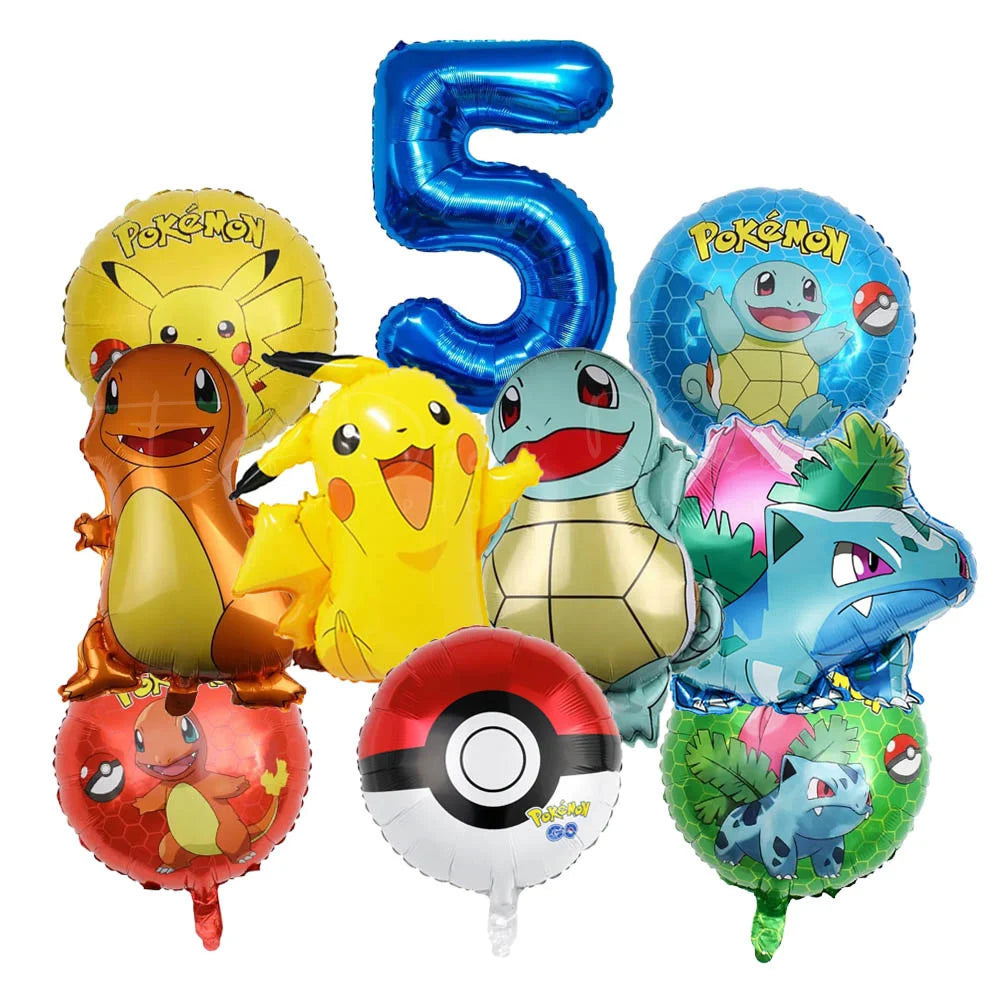 10pcs Cartoon Theme Party Balloon jump Pikachu Little Fire Dragon Jenny Turtle Foil Balloon Kids Birthday Party Decoration Gifts