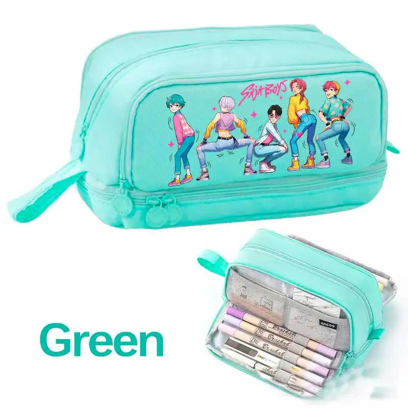 KPOP Pencil Case Student Storage Bag Stationery Large Space Storage 4 Compartment Pouch Double Side Opened