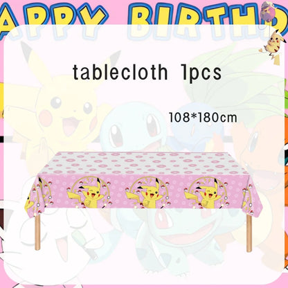 Pink Pokemon Birthday Party Decoration Pikachu Disposable Tableware Plate Tablecloth Balloons Baby Shower Kids Party Supplies