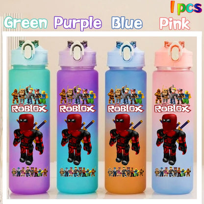 Roblox Anime Cartoon Straw Drink Bottle 750ml Gradient Color Water Cup Game Student Daily Necessities Gourde Boy Holiday Gift
