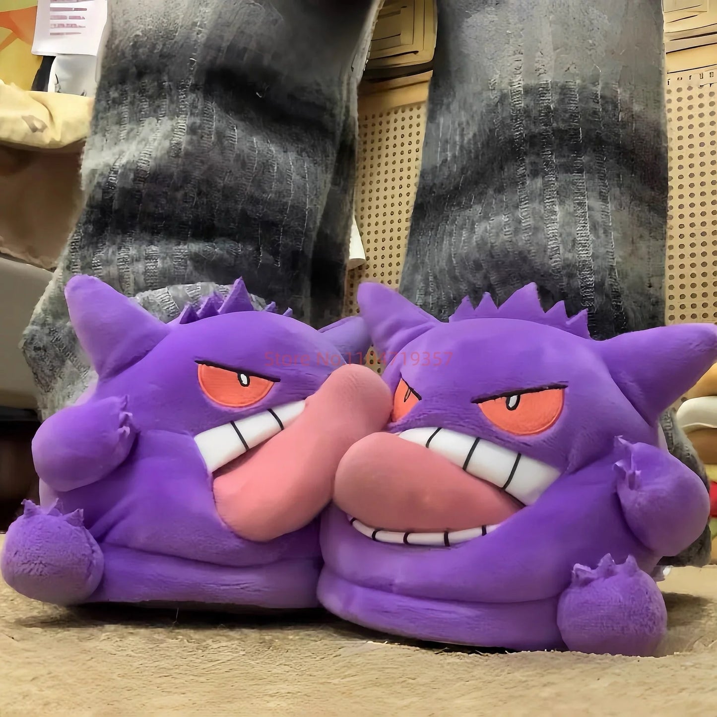 Pokemon Gengar Slippers Funny Tongue Out Design Soft Sole Cute Cozy Winter Warm Indoor Couple Home Wacky Slippers Toy Gifts