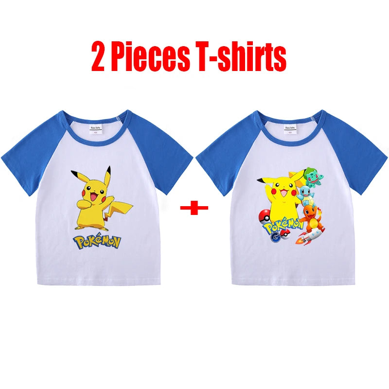 1/2 Pieces Pokemon Cartoon Tees For Boys Clothing Summer Children 100% cotton Short Sleeve T-shirts Printed T-shirt for girls