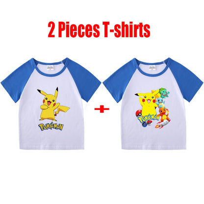 1/2 Pieces Pokemon Cartoon Tees For Boys Clothing Summer Children 100% cotton Short Sleeve T-shirts Printed T-shirt for girls