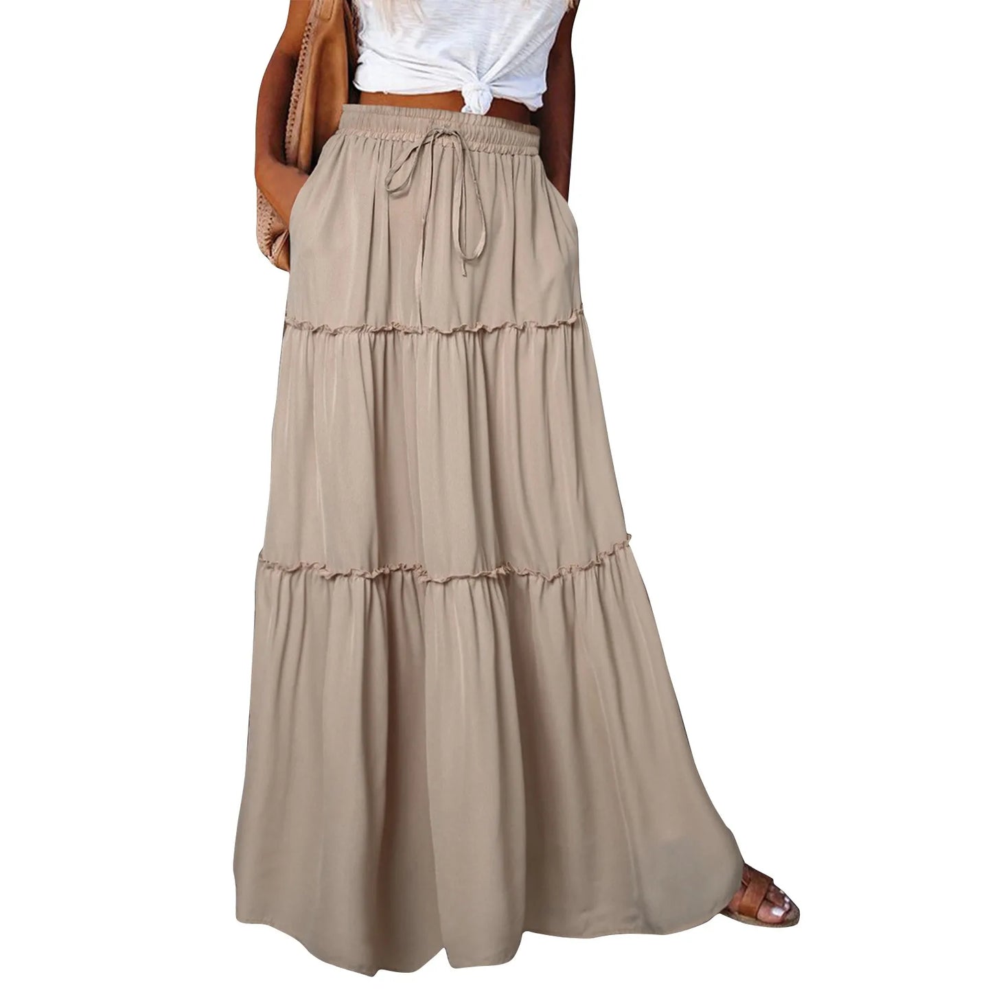 Women’s Boho Maxi Skirt: High-Waisted A-Line Tiered Long Skirt