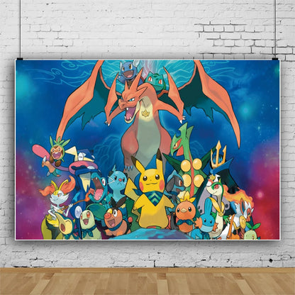 Cartoon Cute Kid Birthday Party Decorations Backdrop Pikachu Theme Photography Background Baby Shower Banner Photo Booth Props