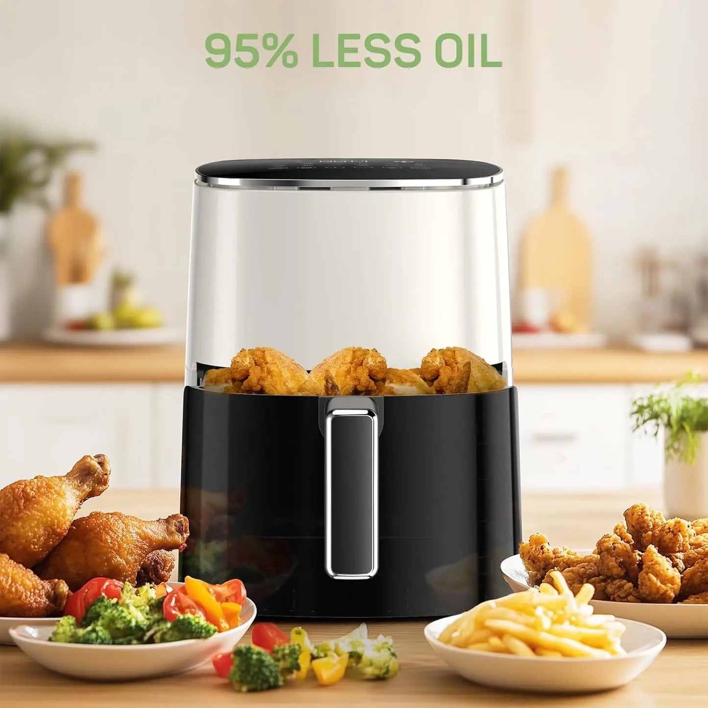 Air Fryer, 6-Quart with Viewing Window, 12-in-1 Functions, Beige