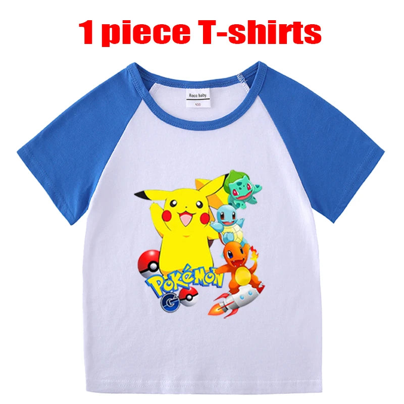 1/2 Pieces Pokemon Cartoon Tees For Boys Clothing Summer Children 100% cotton Short Sleeve T-shirts Printed T-shirt for girls