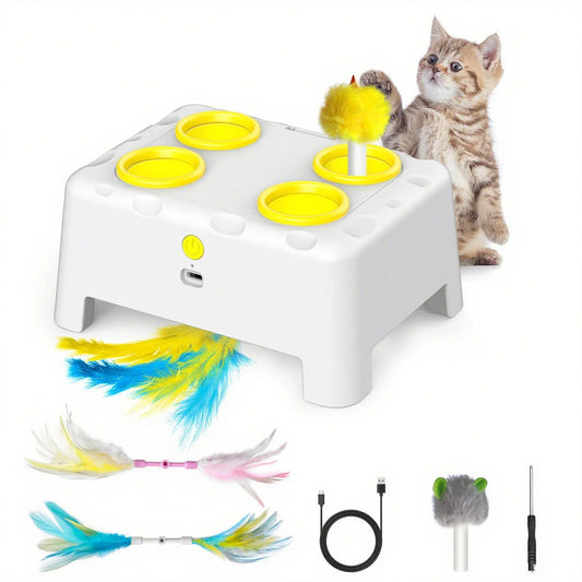 Whack A Mole Automatic Pop-Up Rechargeable Cat Toy - Interactive Play for Kittens & Cats