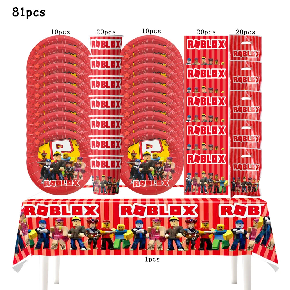Robot Boy Happy Birthday Decoration Tableware Set Roblox Paper Tablecloth Plate Cup Cake Balloon Baby Shower Game Party Supplies