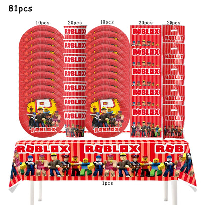 Robot Boy Happy Birthday Decoration Tableware Set Roblox Paper Tablecloth Plate Cup Cake Balloon Baby Shower Game Party Supplies