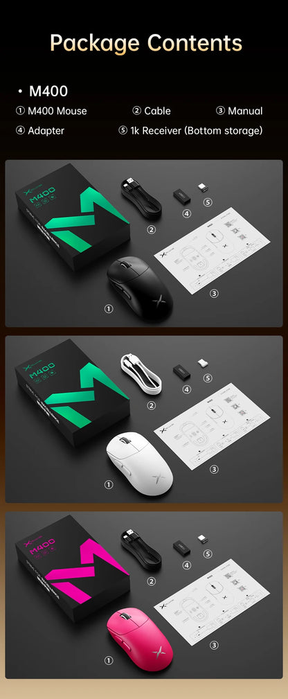 Delux M400 Wireless Gaming Mouse,24000DPI,1KHz Polling Rate,PAW3311,Tri-mode 500mAh Rechargable Mice for All Hands PC Gamer