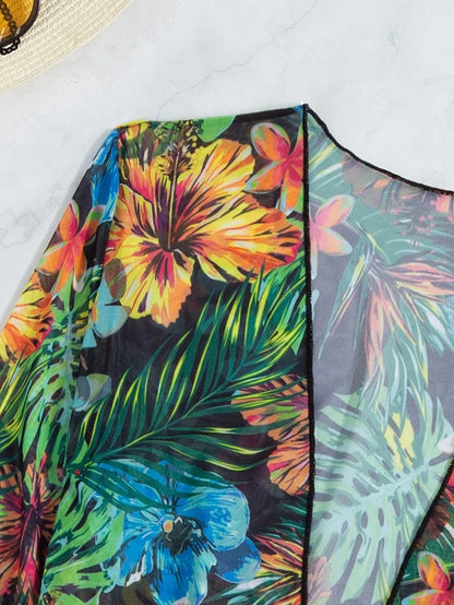 Three Pieces Bikini Set Cover Up Women 2023 New Push Up Twist Swimsuit Print Long Sleeve Swimwear Biquini Bathing Suit Summer
