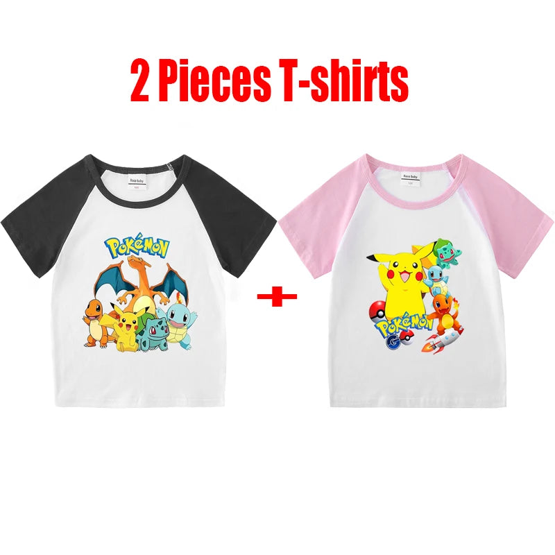 1/2 Pieces Pokemon Cartoon Tees For Boys Clothing Summer Children 100% cotton Short Sleeve T-shirts Printed T-shirt for girls