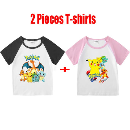 1/2 Pieces Pokemon Cartoon Tees For Boys Clothing Summer Children 100% cotton Short Sleeve T-shirts Printed T-shirt for girls