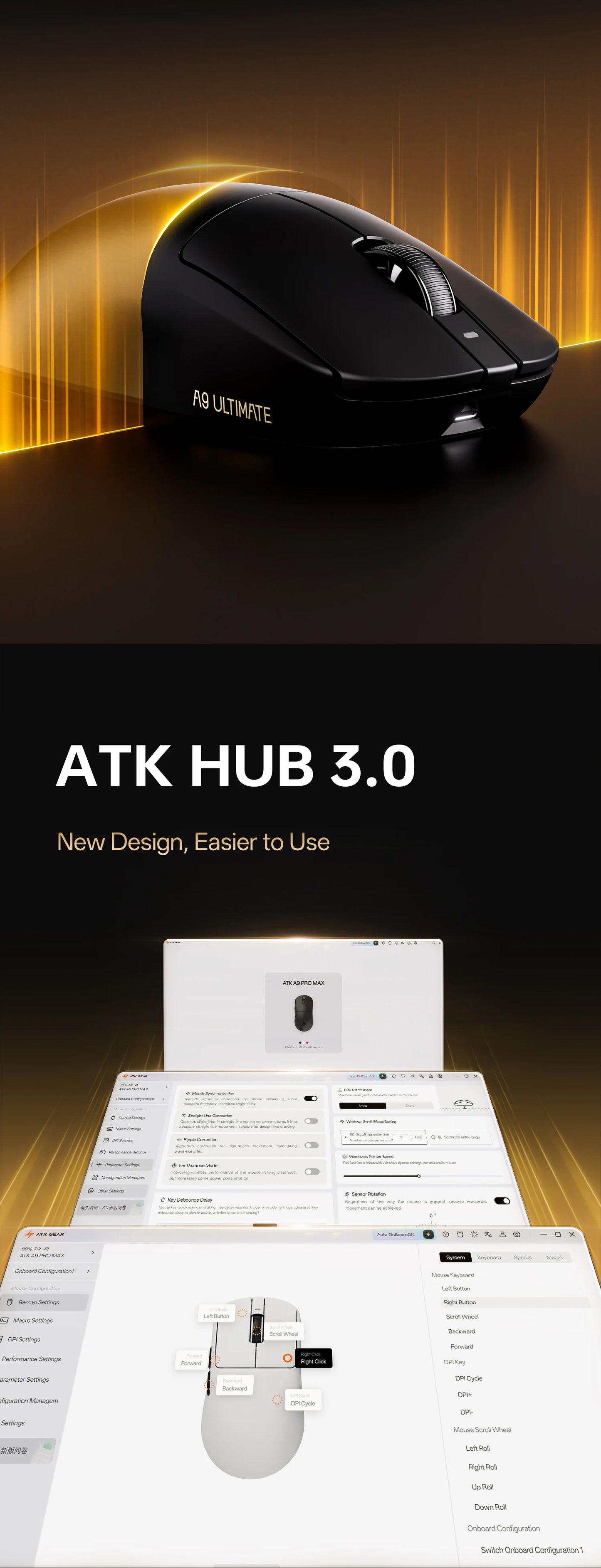 ATK A9 Air Ultimate Wireless Gaming Mouse Tri-Model Dual 8KHz PAW3950UItra 800mAh 42000DPI 750IPS Lightweight Ergonomic E-sports