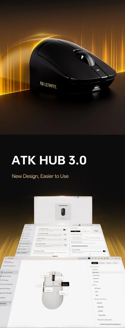 ATK A9 Air Ultimate Wireless Gaming Mouse Tri-Model Dual 8KHz PAW3950UItra 800mAh 42000DPI 750IPS Lightweight Ergonomic E-sports
