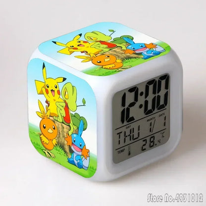 Anime Cartoon Pok é mon Cartoon Alarm Clock Creative Student 8x8x8cm LED Cube with Colorful Light Display Time Week Month