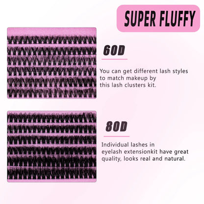 DIY False Eyelashes Clusters Extensions Individual Lashes Cluster Natural Segmented With glue,Remover,lash brush，tweezers