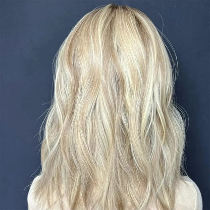 Ombre Blonde 13X4 Transparent Lace Front Human Hair Wig Brown Root Loose Wave Ash Blonde 4x4 Closure Wig Pre Plucked