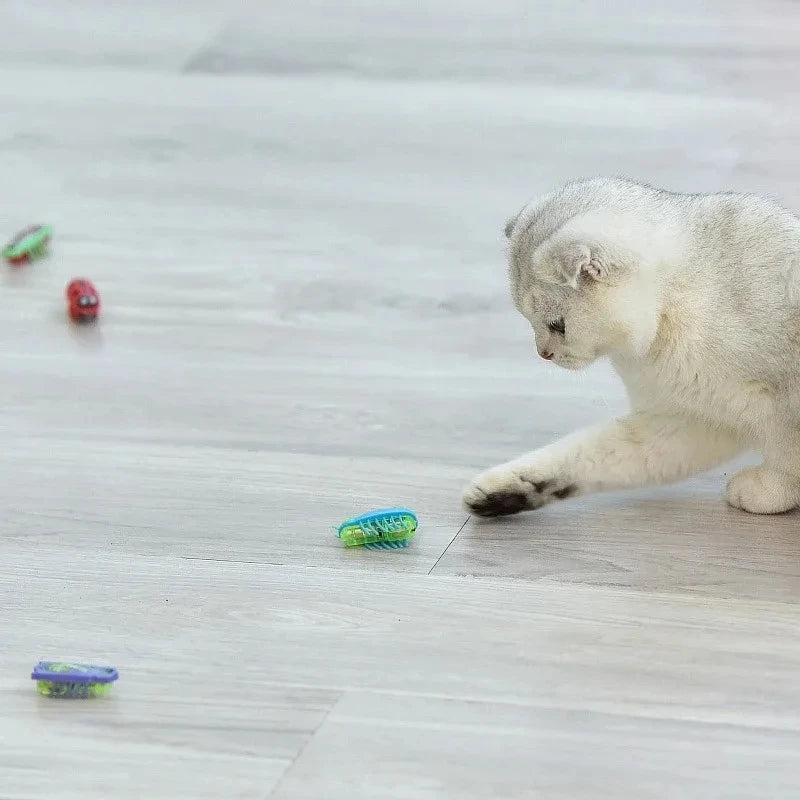 Pet Interactive Mini Electric Bug Cat Toy Kitten Escape Obstacle Automatic Flip Toy Battery Operated Vibration Beetle Supplies
