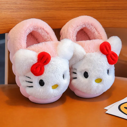 Cartoon Pikachu Figures Cotton Slippers Cover Heel Anime Peripheral Cute Flat Autumn/Winter Warm Plush Slippers Christmas Gifts