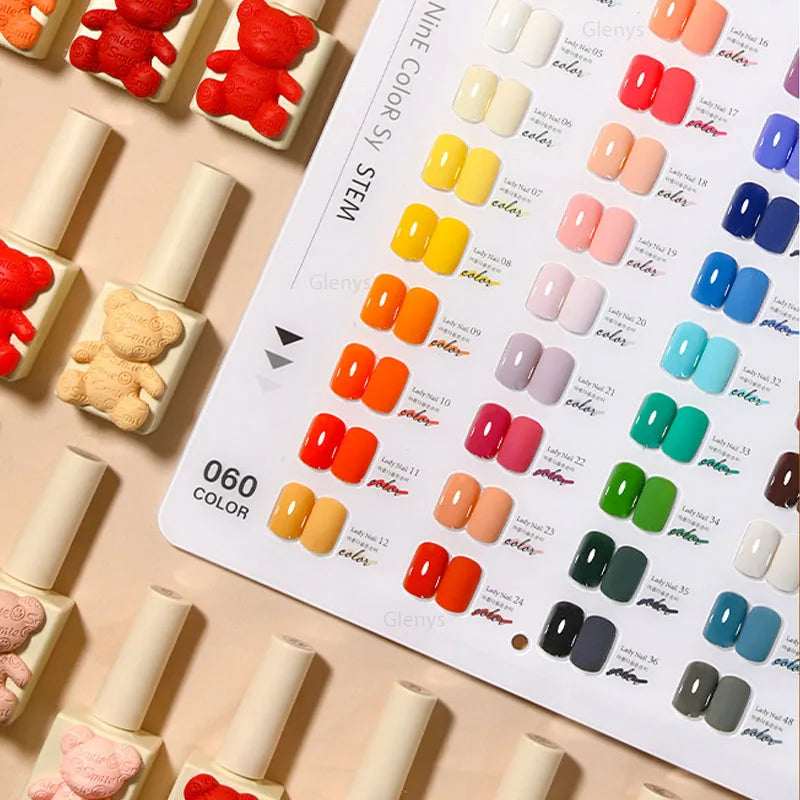 Glenys 60 color small white bear nail polish glue popular in autumn and winter semi permanent immersion gel nail art varnish