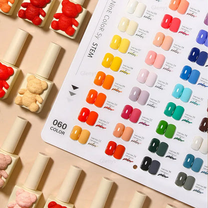 Glenys 60 color small white bear nail polish glue popular in autumn and winter semi permanent immersion gel nail art varnish