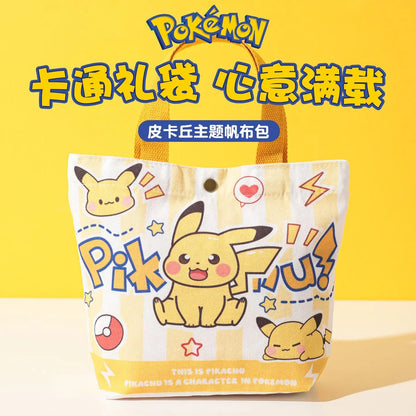 Cute Pokemon Pikachu Canvas Tote Bag Cartoon Anime Shopping Bag Reusable Lightweight school Portable Bag Daily Travel Gift Bag